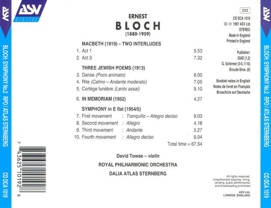 BLOCH: Symphony In E Flat, Macbeth-2 Interludes, 3 Jewish Poems, In Memoriam - Royal Philharmonic Orchestra