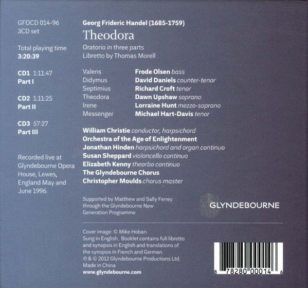 HANDEL: Theodora - Lorraine Hunt • David Daniels • Dawn Upshaw • Richard Croft • Orchestra Of The Age Of Enlightenment • William Christie (3 CDS, DELUXE BOOKLET)