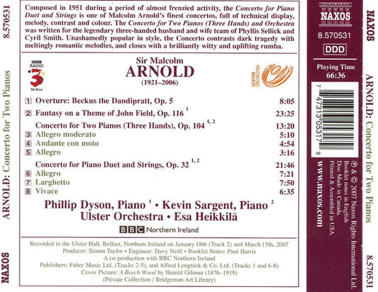 ARNOLD: Concerto For Two Pianos (Three Hands) / Concerto For Piano Duet - Phillip Dyson, Kevin Sargent, Ulster Orchestra, Esa Heikkilä