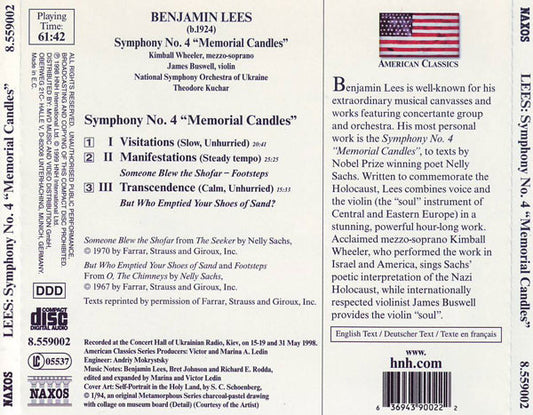 LEES: Symphony No. 4, 'Memorial Candles' - Kimball Wheeler, James Buswell, National Symphony Orchestra Of Ukraine, Theodore Kuchar