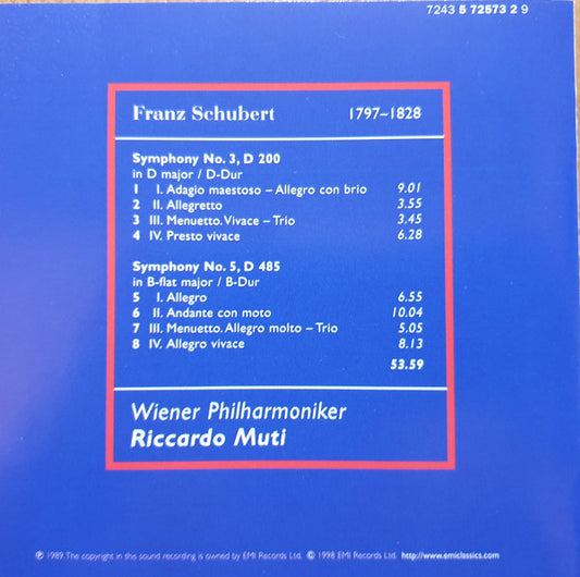 Schubert: Symphonies 3 & 5 - RICCARDO MUTI, VIENNA PHILARMONIC