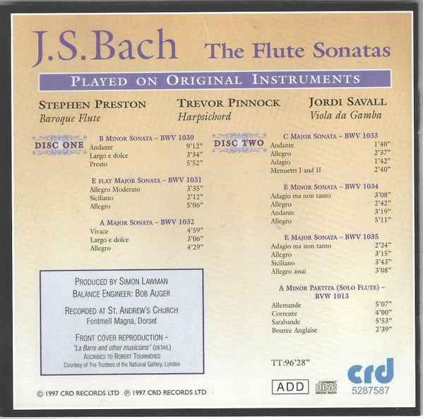 BACH: THE FLUTE SONATAS - Trevor Pinnock, Jordi Savall, Stephen Preston (2 CDs)