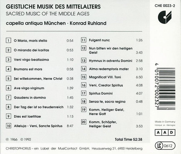 Sacred Music of the Middle Ages: CAPELLA ANTIQUA MUENCHEN, Ruhland