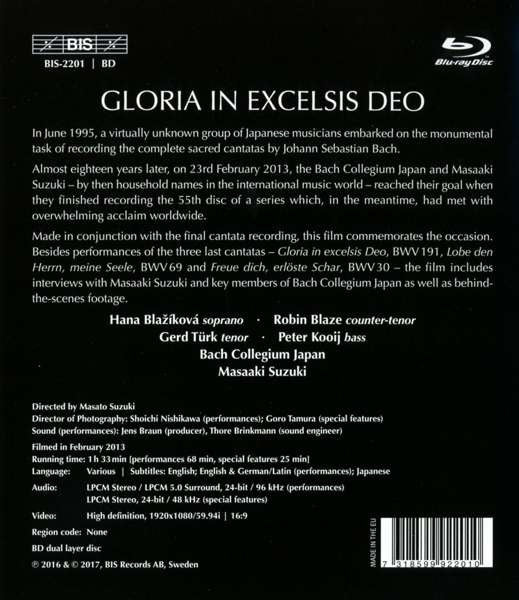 GLORIA IN EXCELSIS DEO - Bach Collegium Japan, Masaaki Suzuki (BluRay DVD)