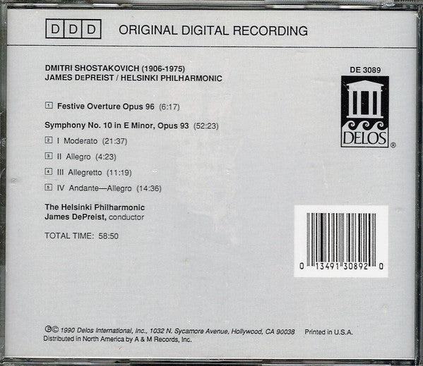 SHOSTAKOVICH: Symphony No. 10, Festive Overture - Helsinki Philharmonic, James dePriest