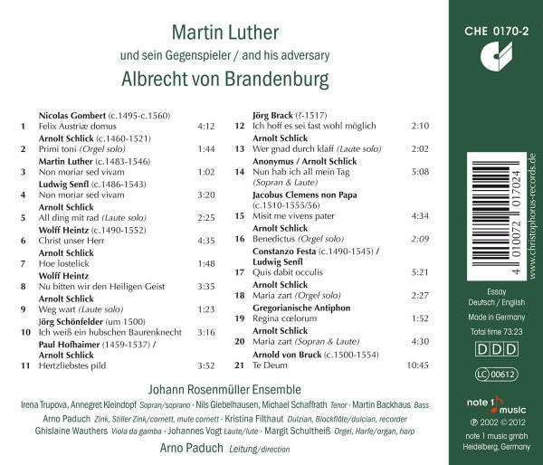 MARTIN LUTHER AND HIS ADVERSARY, ALBRECHT VON BRANDENBURG: Johann Rosenmüller Ensemble