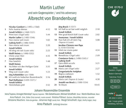 MARTIN LUTHER AND HIS ADVERSARY, ALBRECHT VON BRANDENBURG: Johann Rosenmüller Ensemble