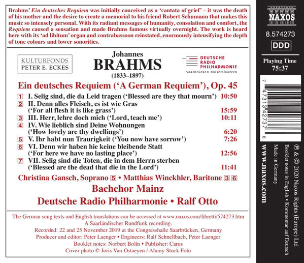 Brahms: Ein deutsches Requiem (A German Requiem), Op. 45 - Gansch, Winckhler, Mainz Bach Choir, German Radio Saarbrücken-Kaiserslautern Philharmonic, Otto