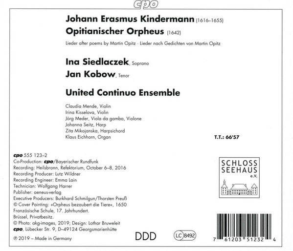 Kindermann: Opitianischer Orpheus - Ina Siedlaczek,Jan Kobow, United Continuo Ensemble