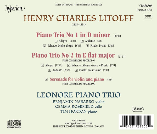 Litolff: Piano Trios Nos 1 & 2 - LEONORE PIANO TRIO