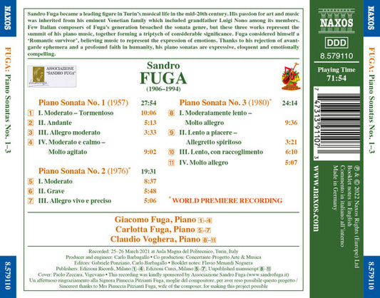 Fuga: Piano Sonatas Nos. 1-3 - Giacomo Fuga, Carlotta Fuga, Claudio Voghera