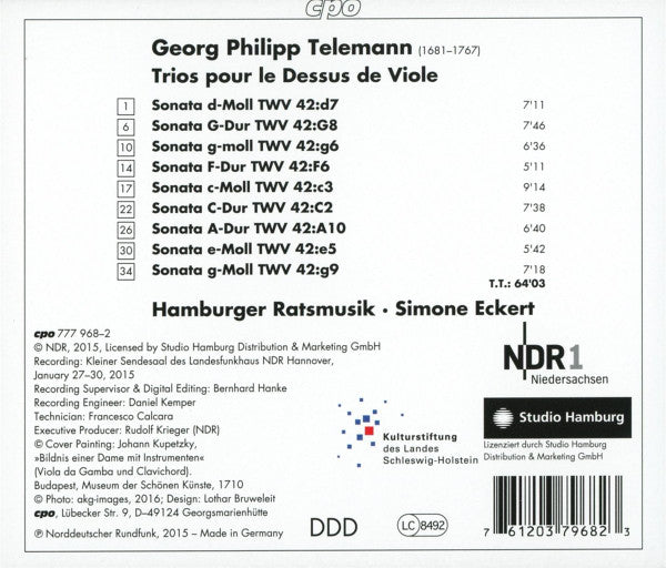 Telemann: Trios pour le Dessus de Viole - Hamburger Ratsmusik, Simone Eckert