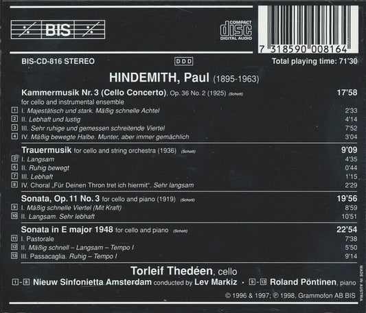 HINDEMITH: Cello Music - Torleif Thedéen, Roland Pöntinen, Amsterdam Sinfonietta