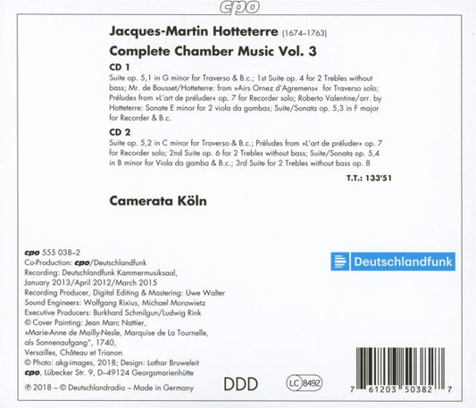 Hotteterre: Complete Chamber Music, Vol. 3 - Camerata Koln (2 CDs)