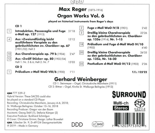 REGER: ORGAN WORKS, VOL. 6 - WEINBERGER (2 Hybrid SACDs)