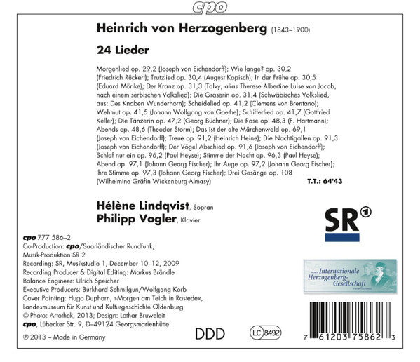 Herzogenberg: Lieder - Hélène Lindqvist, Philipp Vogler