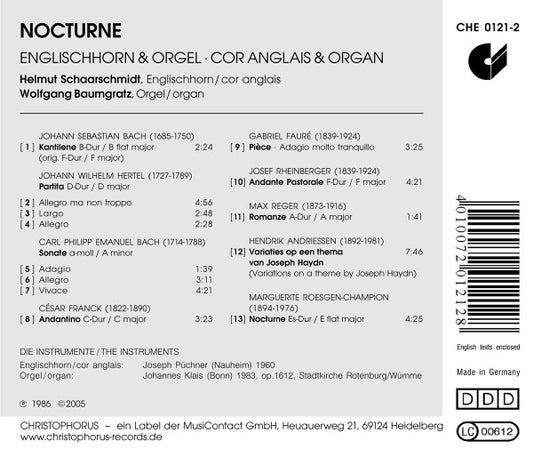 Nocturne: Music for English Horn and Organ (BACH/HERTEL/FRANCK/FAURE/REGER and other): Helmut Schaarschmidt, Wolfgang Baumgratz