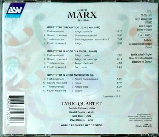 MARX: The Three String Quartets - Lyric Quartet