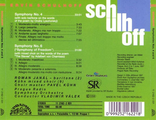 SCHULHOFF: Symphonies 4 & 6 - Kühn Mixed Choir, Valek, Prague Radio Symphony Orchestra