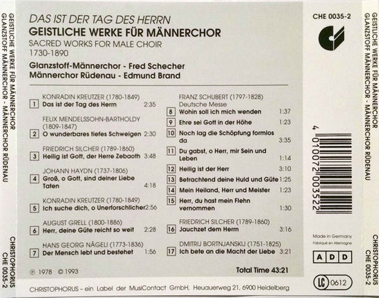 Das Ist Der Tag Des Herrn (Sacred Works for Male Choir): GLANZSTOFF MAENNERCHOR, MAENNER