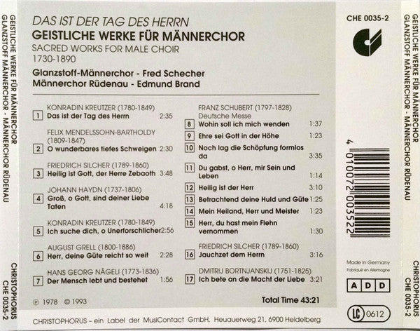 Das Ist Der Tag Des Herrn (Sacred Works for Male Choir): GLANZSTOFF MAENNERCHOR, MAENNER