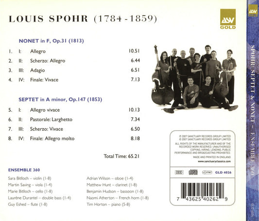 SPOHR: Septet In A Minor, Op. 147, Nonet In F, Op. 31 - Ensemble 360