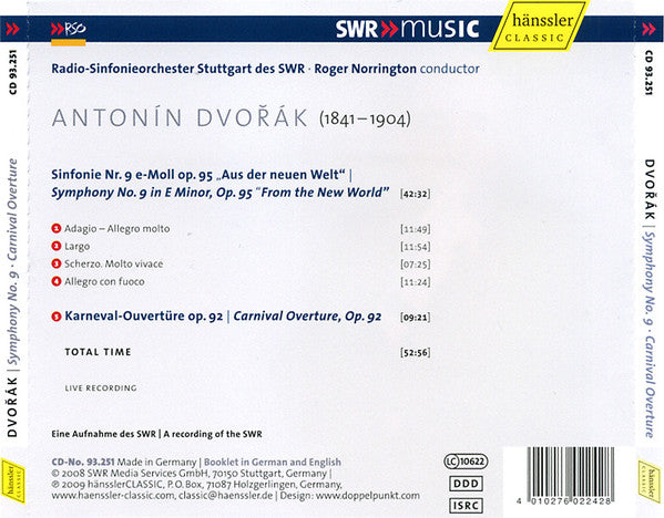 DVORAK: Symphony No. 9, Carnival Overture - Radio-Sinfonieorchester Stuttgart des SWR