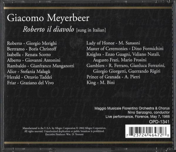 MEYERBEER: Robert Il Diavolo - MERIGHI / CHRISTOFF / SCOTTO (3 CDs)