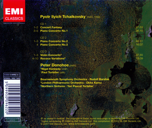 Tchaikovsky: Complete Music For Piano And Orchestra; Violin Concerto, Variations on a Rococo Theme - Peter Donohoe, Nigel Kennedy, Paul Tortelier (3 CDs)
