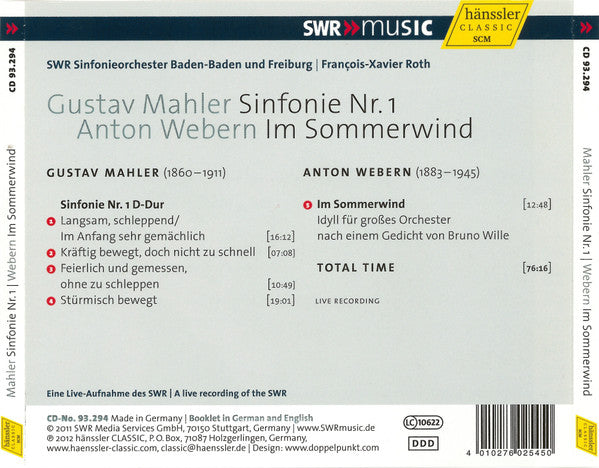 MAHLER: Symphony No. 1; WEBERN: Im Sommerwind - SWR Symphonie Orchestra Baden Baden
