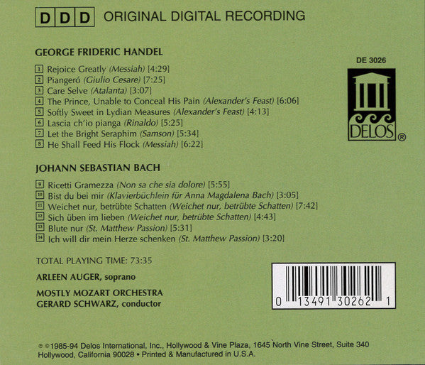 BACH & HANDEL: Arias- Arleen Auger, Mostly Mozart Orchestra