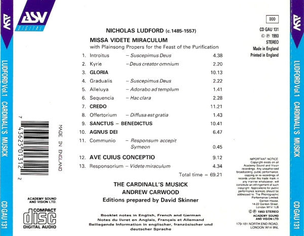 LUDFORD: Missa Videte Miraculum; Ave Cuius Conceptio - The Cardinall's Musick