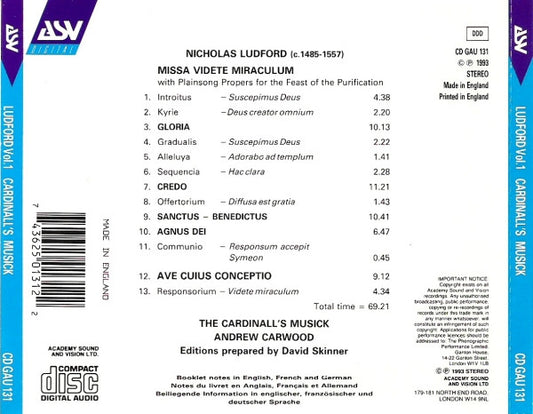 LUDFORD: Missa Videte Miraculum; Ave Cuius Conceptio - The Cardinall's Musick