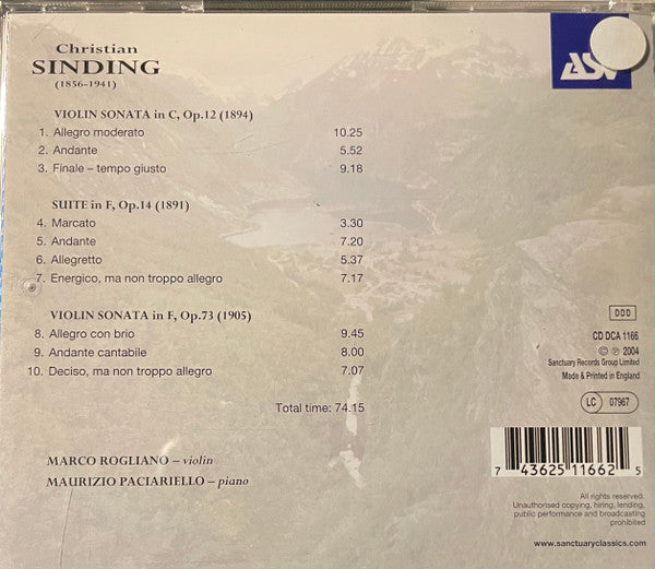 SINDING: Violin Sonatas Op. 12 & Op. 73, Suite Op. 14 - Marco Rogliano, Maurizio Paciariello