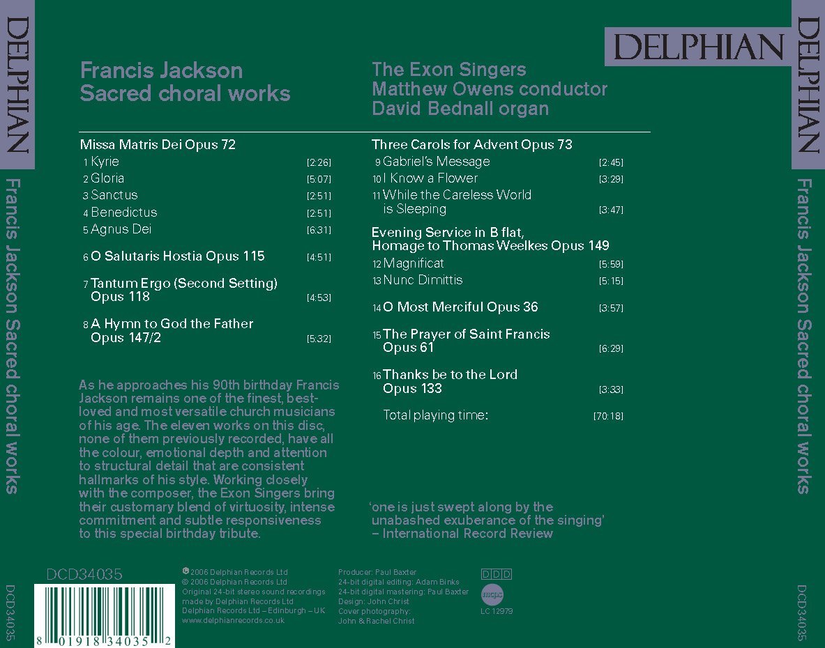 Jackson, Francis: Sacred Choral Works - The Exon Singers, Matthew Owens