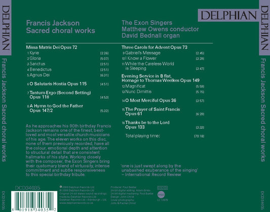 Jackson, Francis: Sacred Choral Works - The Exon Singers, Matthew Owens