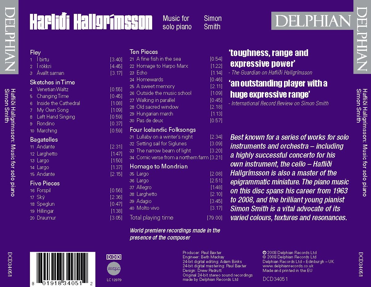 Hallgrímsson: Music For Solo Piano - Simon Smith