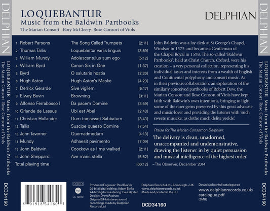Loquebantur: Music from the Baldwin Partbooks - The Marian Consort, Rory McCleery, Rose Consort Of Viols