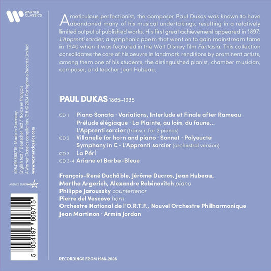 DUKAS: WORKS FOR PIANO, THE SORCERER'S APPRENTICE, SYMPHONY IN C - LA PERI - ARIANE ET BARBE-BLEU (4 CDS)