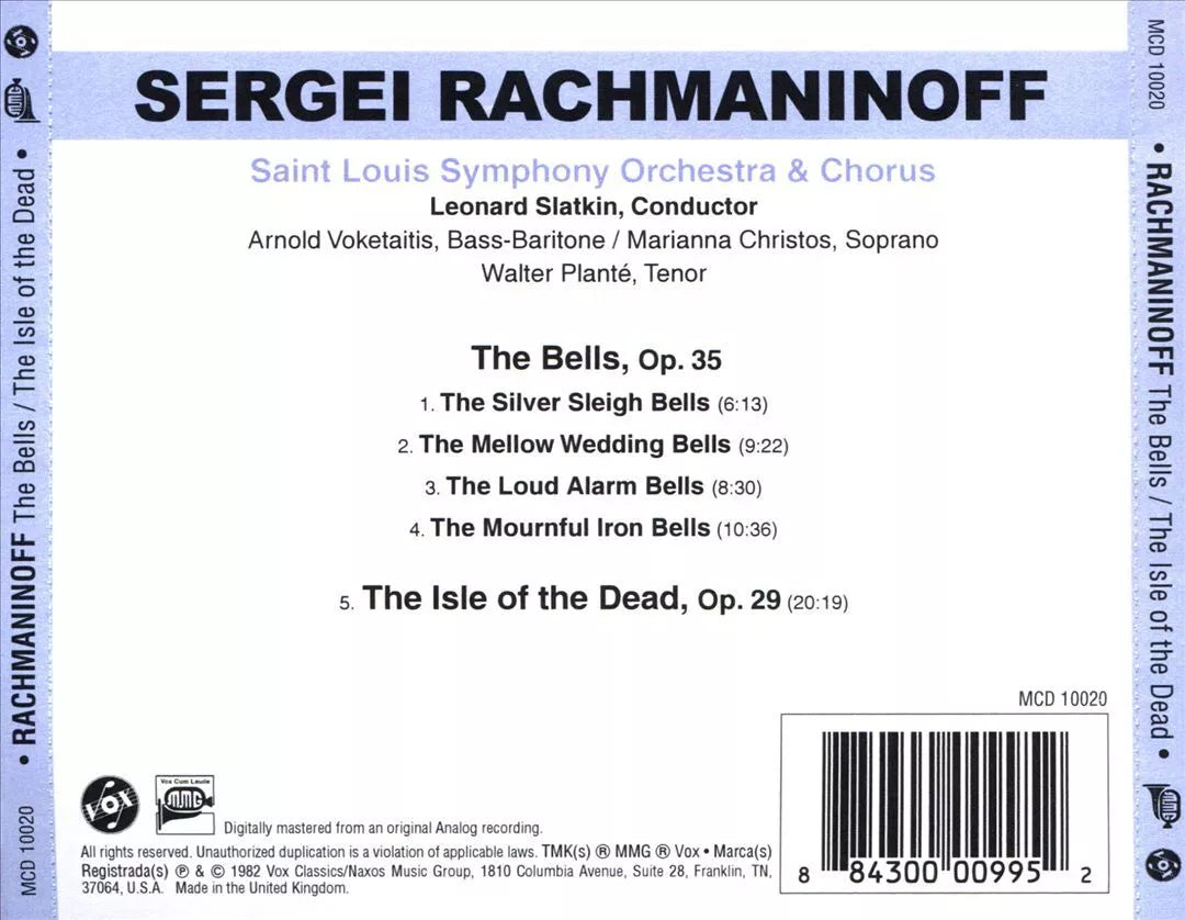 RACHMANINOV: THE BELLS; THE ISLE OF THE DEAD - VOKETAITIS / CHRISTOS / PLANTE / SLATKIN