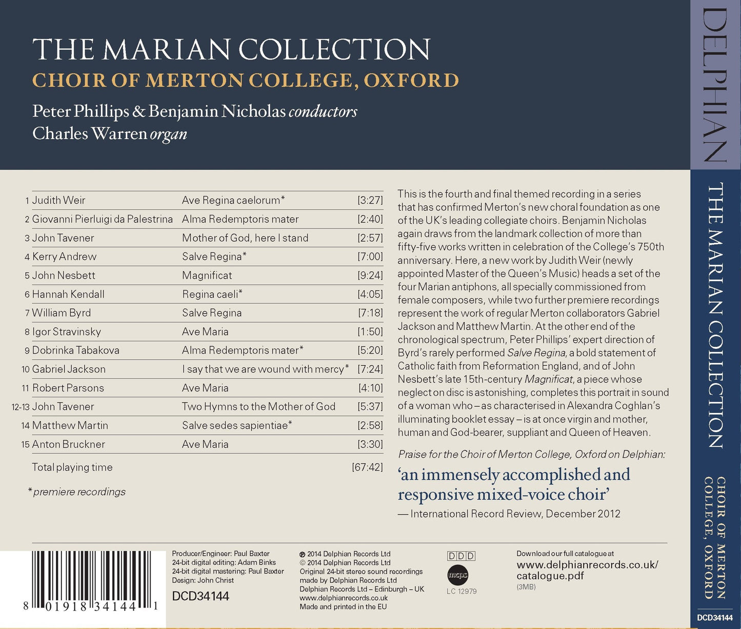 The Marian Collection - Benjamin Nicholas, Peter Phillips, Choir of Merton College, Oxford