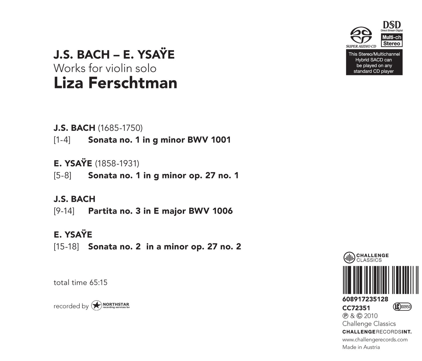 BACH & YSAYE: WORKS FOR VIOLIN SOLO - LIZA FERSCHTMAN (HYBRID SACD)