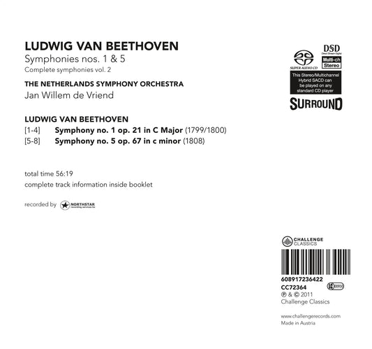 BEETHOVEN: SYMPHONIES NOS. 1 & 5 (COMPLETE SYMPHONIES, VOL. 2) - JAN WILLEM DE VRIEND, NETHERLANDS SYMPHONY ORCHESTRA (HYBRID SACD)