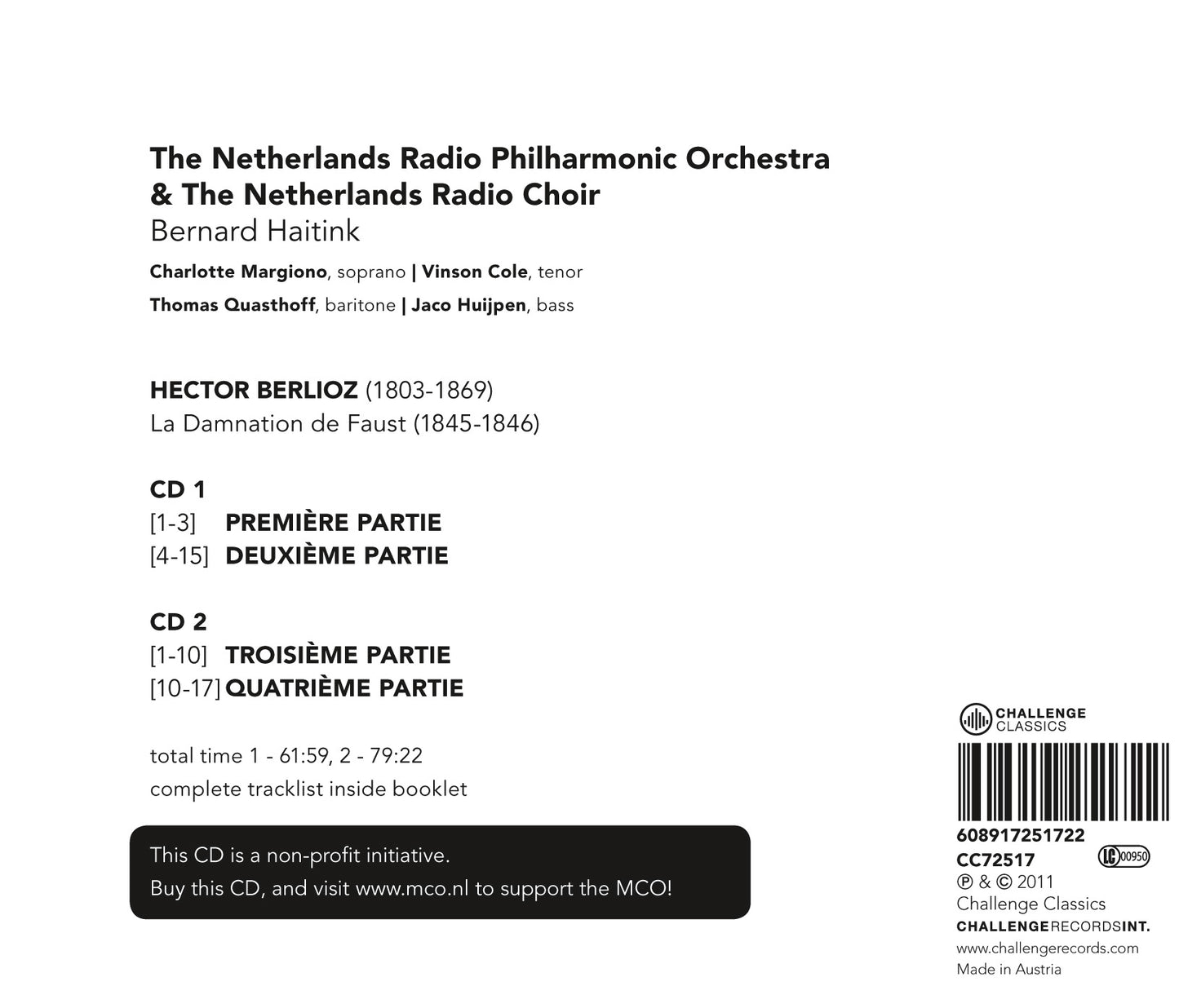 BERLIOZ: LA DAMNATION DE FAUST - BERNARD HAITINK & NETHERLANDS RADIO PHILHARMONIC ORCHESTRA & CHOIR (2 CDS)