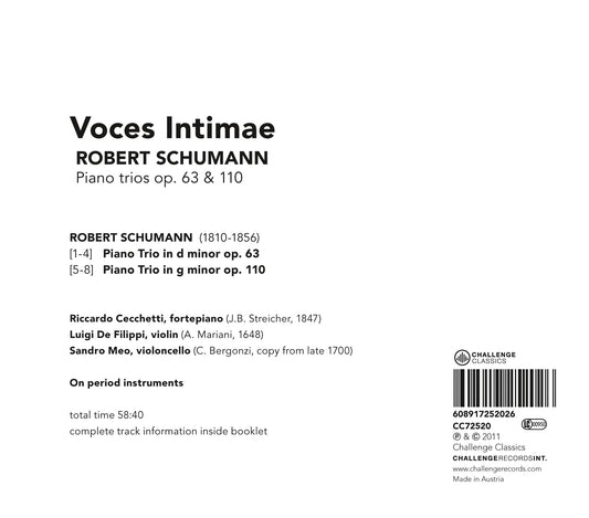 SCHUMANN: PIANO TRIOS, OP. 63 & 110 - VOCES INTIMAE