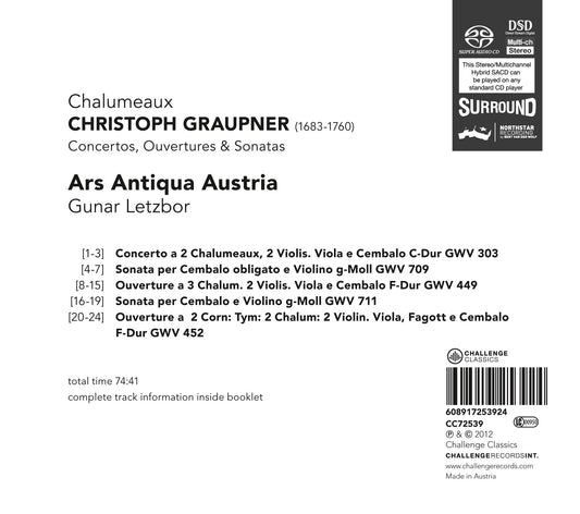 GRAUPNER: CONCERTOS, SONATAS & OUVERTURES FOR CHALUMEAUX - ARS ANTIQUA AUSTRIA, GUNAR LETZBOR (HYBRID SACD)