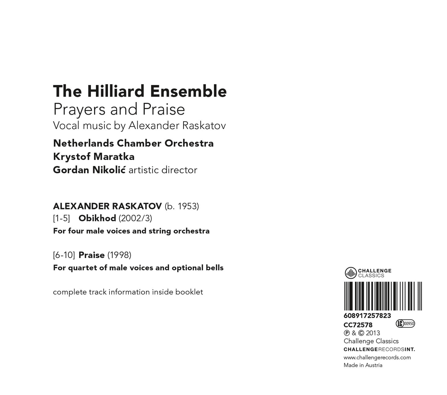 Prayers and Praise: Vocal Music of Alexander Raskatov - The Hilliard Ensemble, The Netherlands Chamber Orchestra
