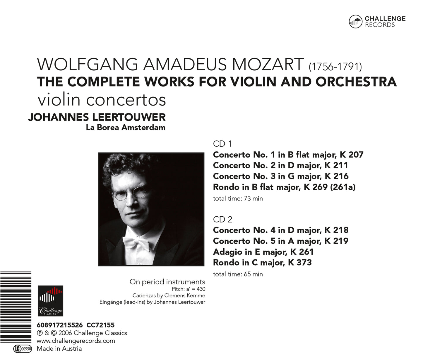 MOZART: Complete Works For Violin & Orchestra - Johannes Leertouwer, La Borea Amsterdam (2 CDS)