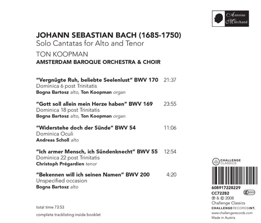 BACH: SOLO CANTATAS FOR ALTO AND TENOR - TON KOOPMAN & THE AMSTERDAM BAROQUE ORCHESTRA