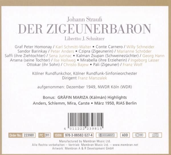 STRAUSS, J: DER ZIGEUNERBARON (COMPLETE); KALMAN: GRAFIN MARIZA (HIGHLIGHTS) (2 CDs)